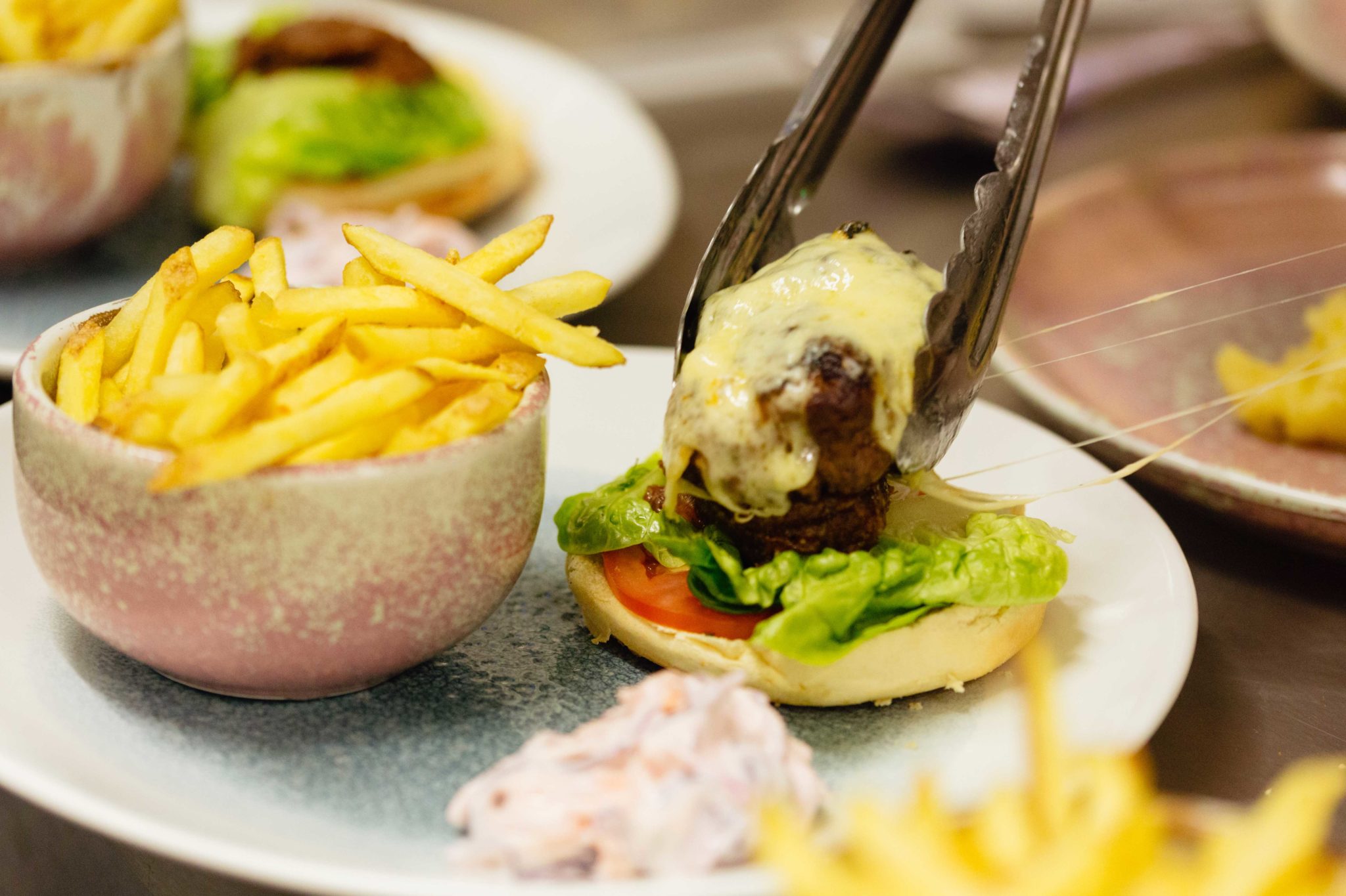 Burger and chips at The Punch Bowl.
