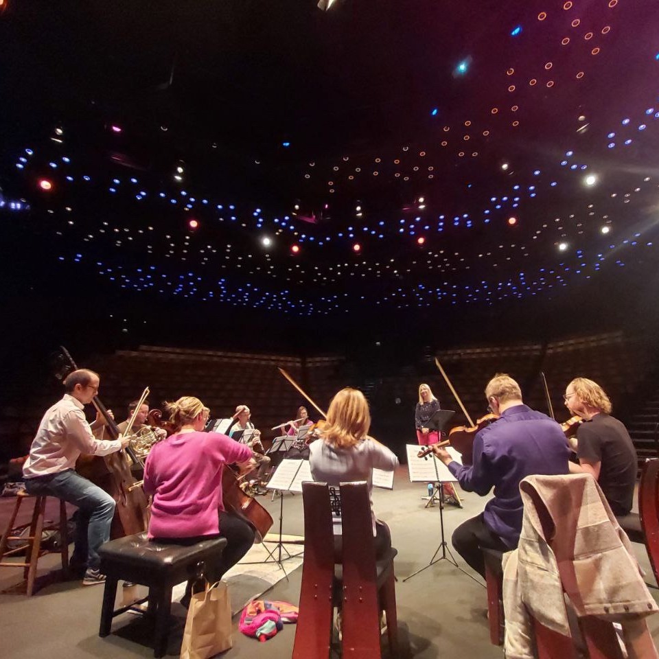 A group of musicians on stage performing classical music.