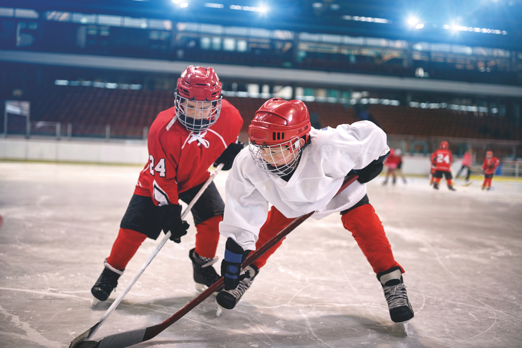 A game of ice hockey taking place at iceSheffield.