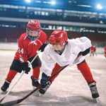A game of ice hockey taking place at iceSheffield.