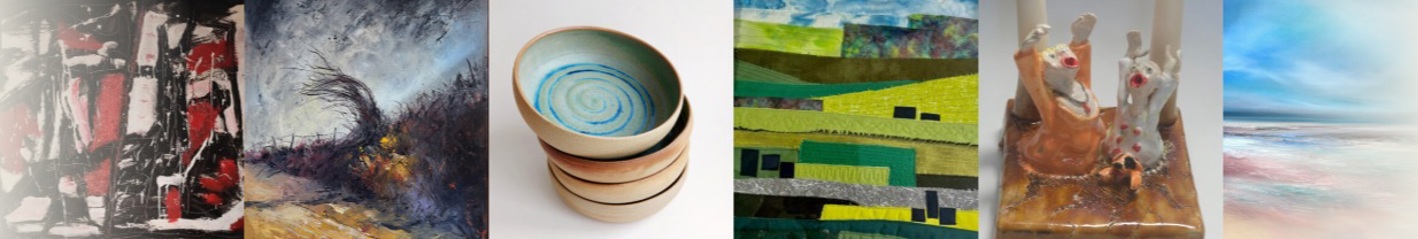 A row of images of artworks created by Sheffield artists in all different mediums.