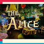  The Alice Cocktail Experience logo set against the backdrop.