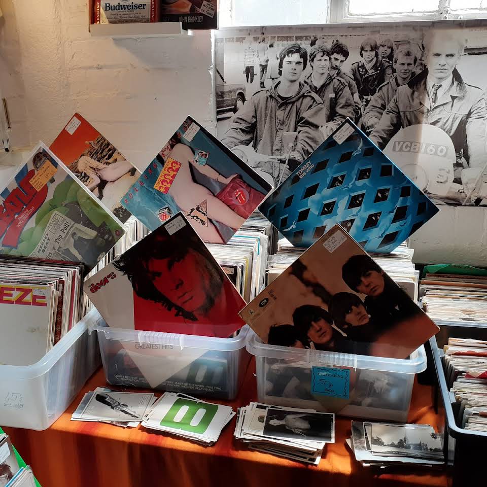 Crates of records for sale at The Indie Arcade.