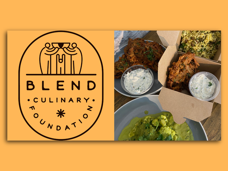 The Blend Culinary Foundation logo next to and image of four delicious looking curry dishes.
