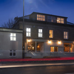 The exterior of The Psalter at night.