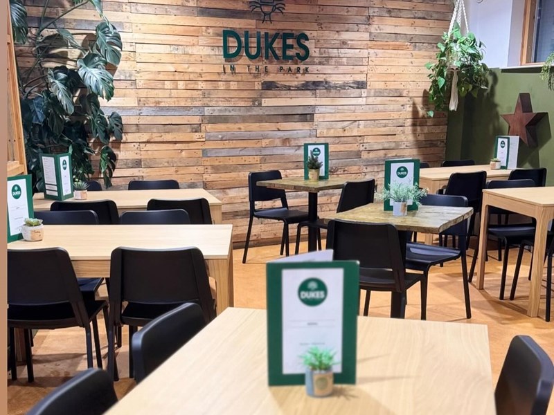 Interior of Dukes in the Park with their Scandinavian wooden panelling