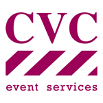 The CVC Event Services Logo in burgundy on a white background.