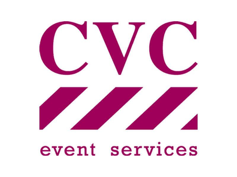 The CVC Event Services Logo in burgundy on a white background.