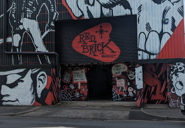 Murals on the exterior of the Red Brick Market.