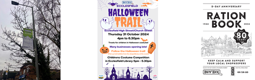 A lamppost banner, and two posters for events that took place on Eccleshall.