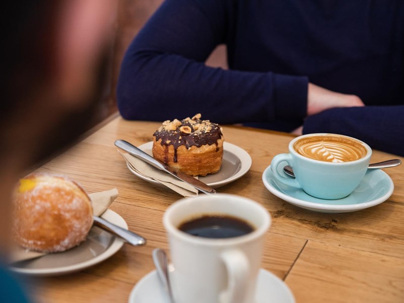 Coffee and doughnuts at Steam Yard.