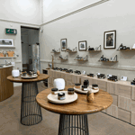 The interior of the Balqees shop, with lots of displays of honey.