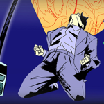 An illustration of a man performing on stage with a beatbox and a standing lamp.