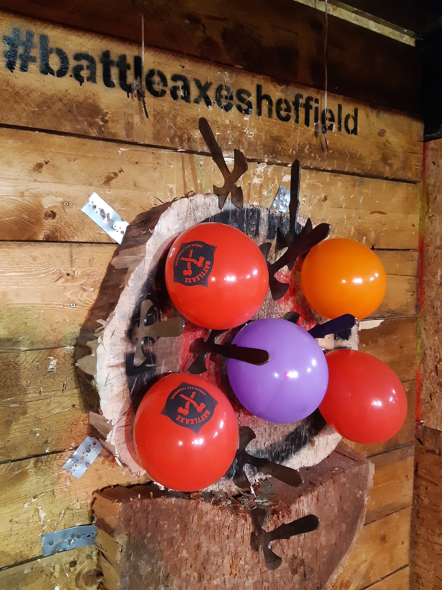 A target covered in balloons at Battle Axe Sheffield..