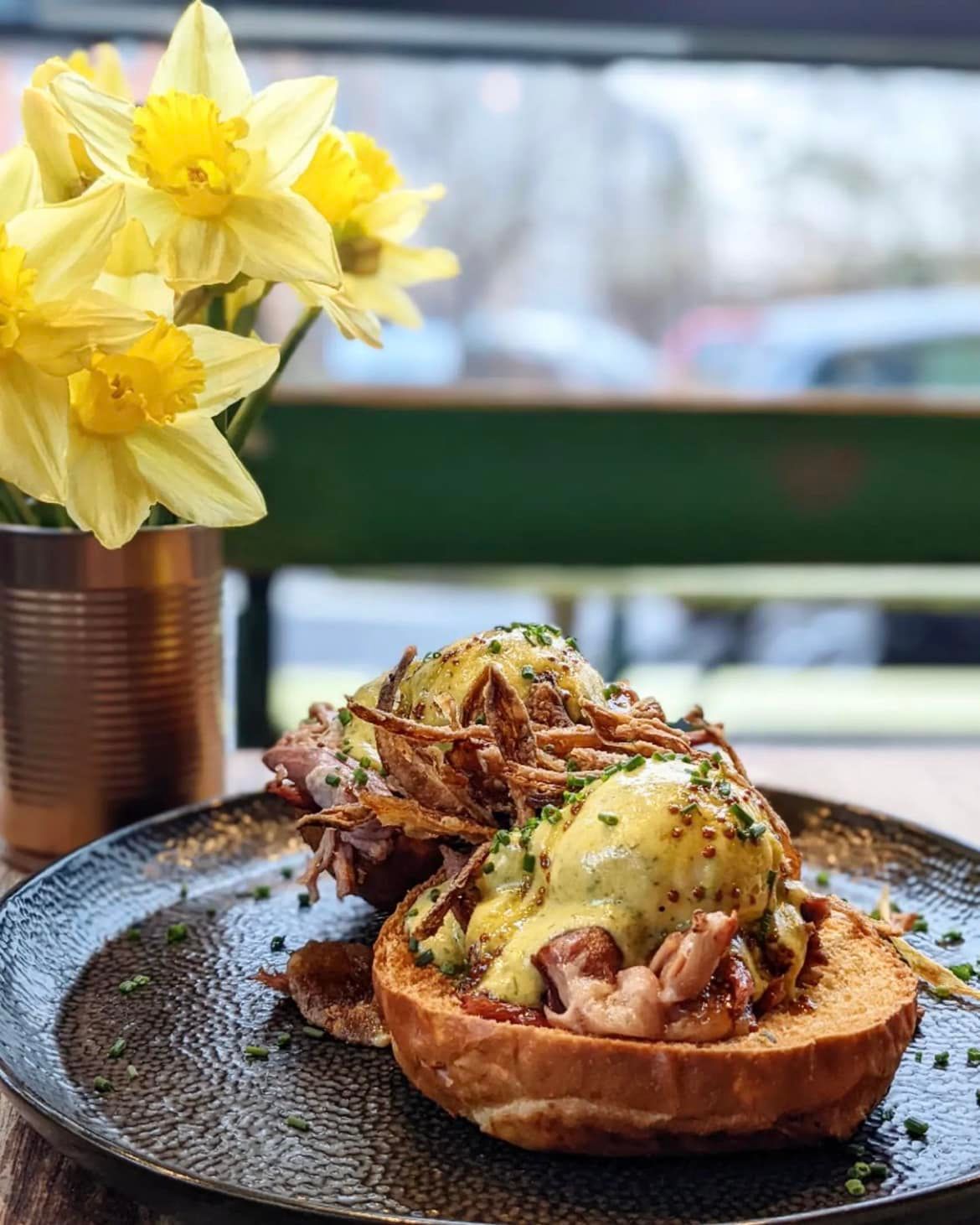 A bagel with filling at The Grind Café.