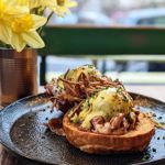A bagel with filling at The Grind Café.