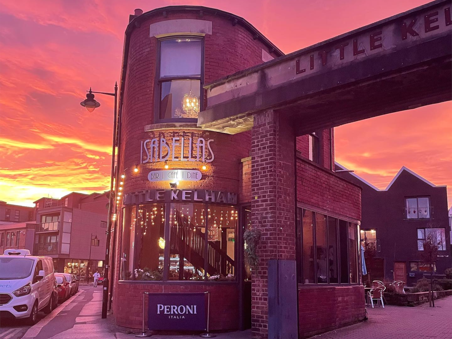 Outside Isabella's at sunset.