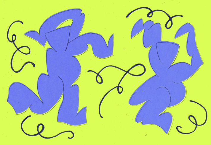 An abstract image of figures dancing.