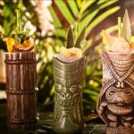 Cocktails in Tiki style cups at the Bamboo Door.