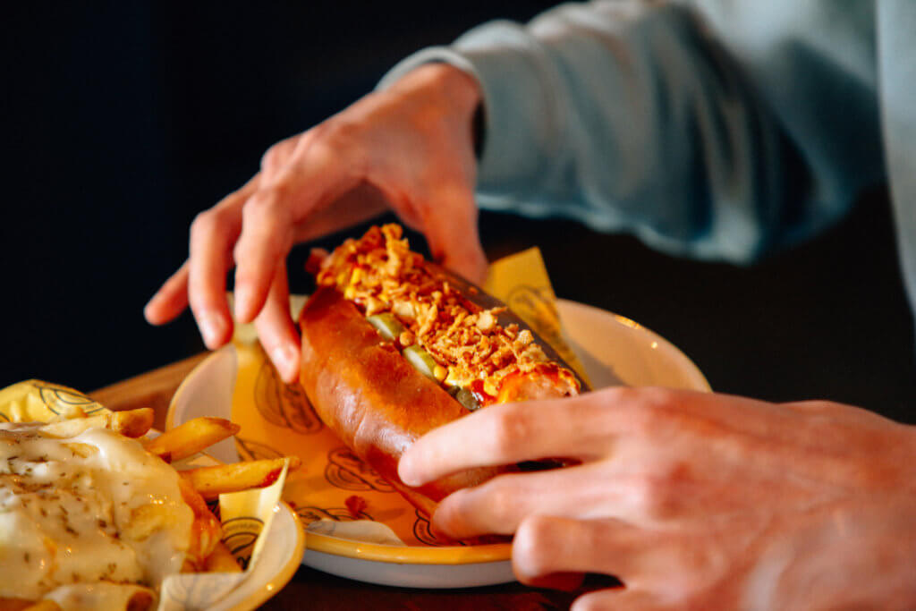 A person eating food.