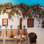A woman pulling a pint at The Brewery of St Mars of the Desert.