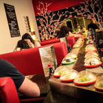 Interior of a restaurant with Japanese decor.