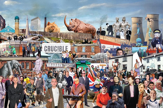 Cold War Steve montage of famous places and faces in Sheffield.