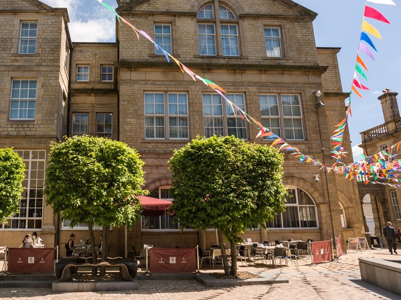 Bunting in Leopold Square.