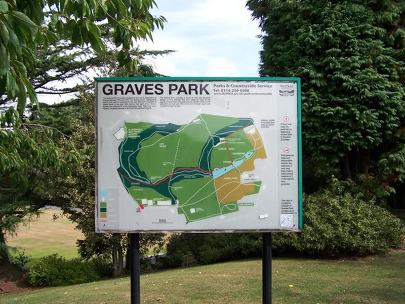 A large sign showing a map of Graves Park.