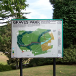 A large sign showing a map of Graves Park.