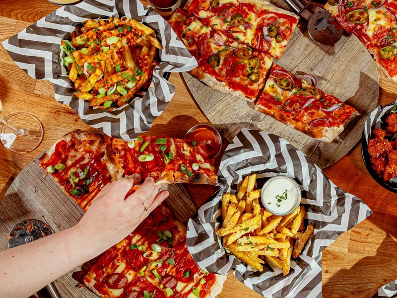 Pizza at the Roxy Ball Room.