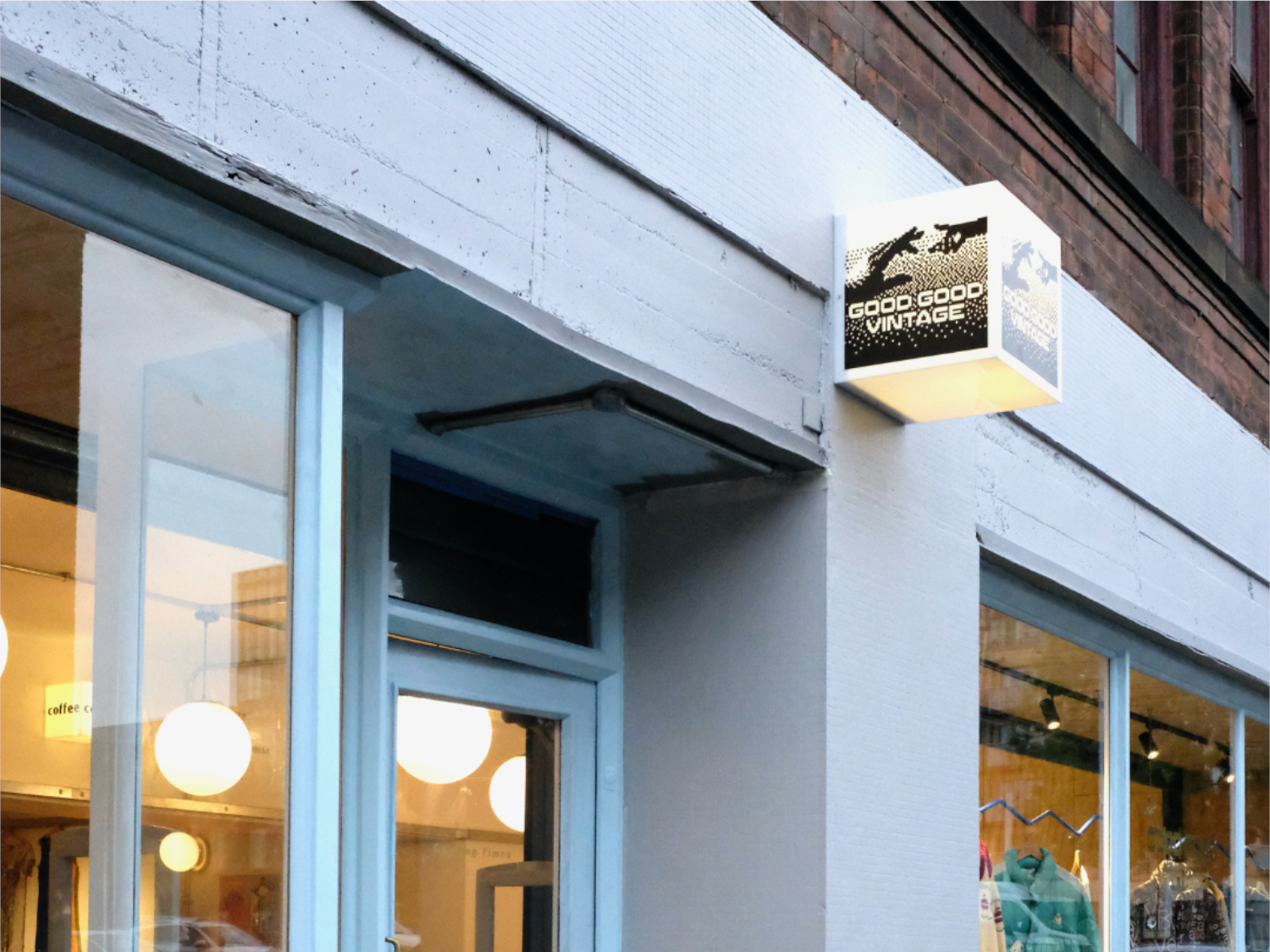 The sign above the door at Good Good Vintage.