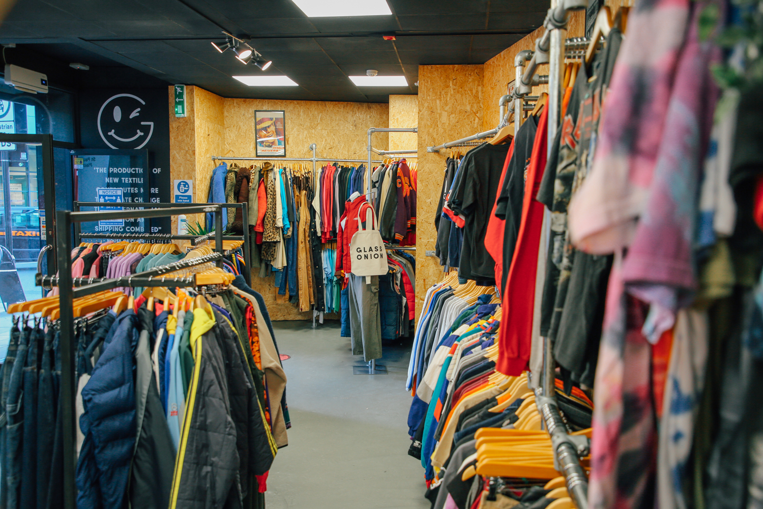 Inside Glass Onion, a vintage second-hand clothes shop in Sheffield city centre.