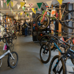 The interior of Russell's Bicycle Shed, with bikes everywhere you look.