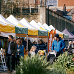 Crowds walking along Pollen Market