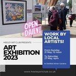 Promo poster for the Heeley Art Club Spring Exhibition with a photo from a previous exhibition. 