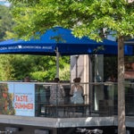 Outdoor seating at the Showroom Cinema.