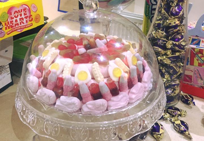 A 'cake' made up of all different types of sweets.