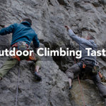 A man climbing a rock face. Over the image are the words 'Outdoor Climbing Taster'.