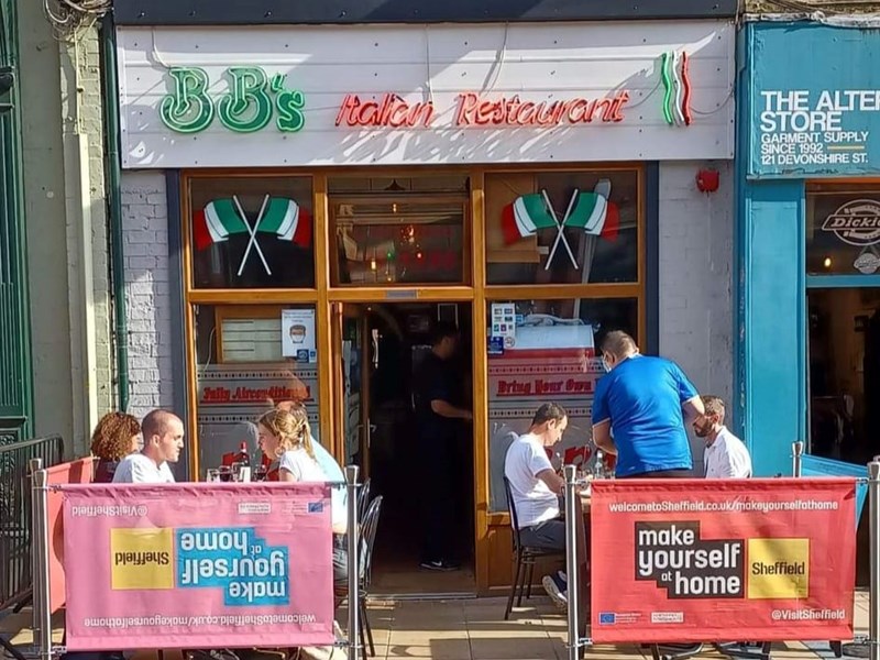 The exterior of BB's Italian Restaurant.