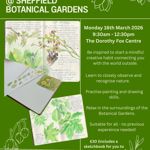 Poster for the event, listing the details, surrounded by drawings and paintings of plants.