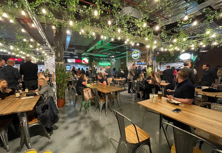 Inside the food hall Sheffield Plate  at Orchard Square in Sheffield city centre.