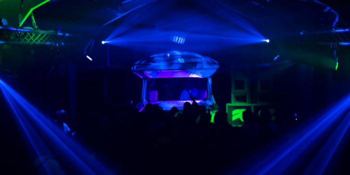 An event at Dryad Works, the whole place is full of people dancing.