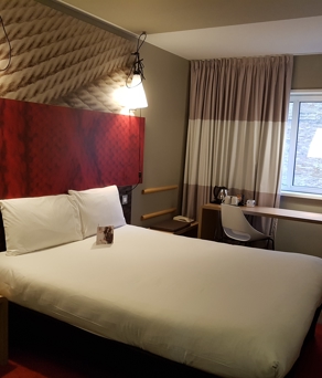 A double hotel bedroom.