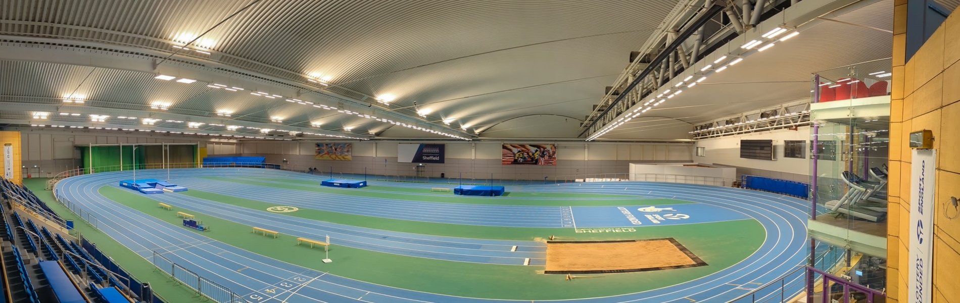 The indoor running track and athletics area at the English Institute of Sport, Sheffield.