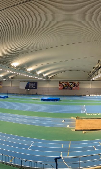 The indoor running track and athletics area at the English Institute of Sport, Sheffield.