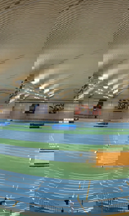 The indoor running track and athletics area at the English Institute of Sport, Sheffield.