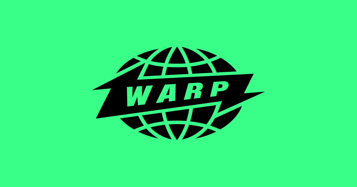 A bold black logo featuring the word “WARP” in uppercase letters, placed diagonally across a stylized globe with intersecting latitude and longitude lines. The globe and text are set against a bright green background, creating a striking contrast. The design has a dynamic, modern feel with sharp edges and clean lines.