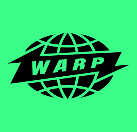 A bold black logo featuring the word “WARP” in uppercase letters, placed diagonally across a stylized globe with intersecting latitude and longitude lines. The globe and text are set against a bright green background, creating a striking contrast. The design has a dynamic, modern feel with sharp edges and clean lines.