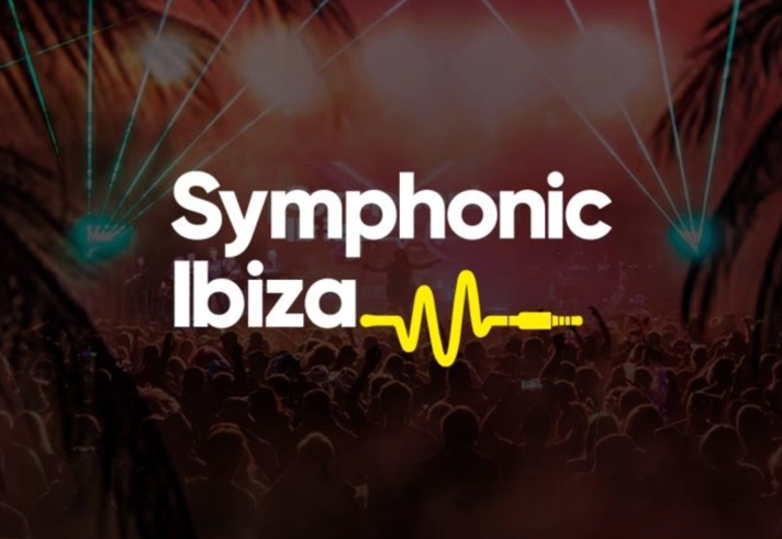 A laser light show with the words 'Symphonic Ibiza' over the top.